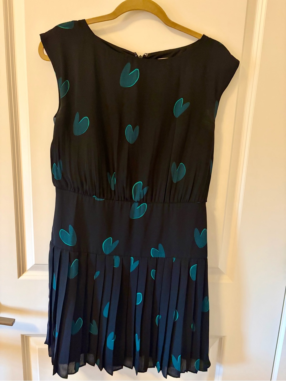 Loft Black & Teal Heart Print Pleated Women's Dress